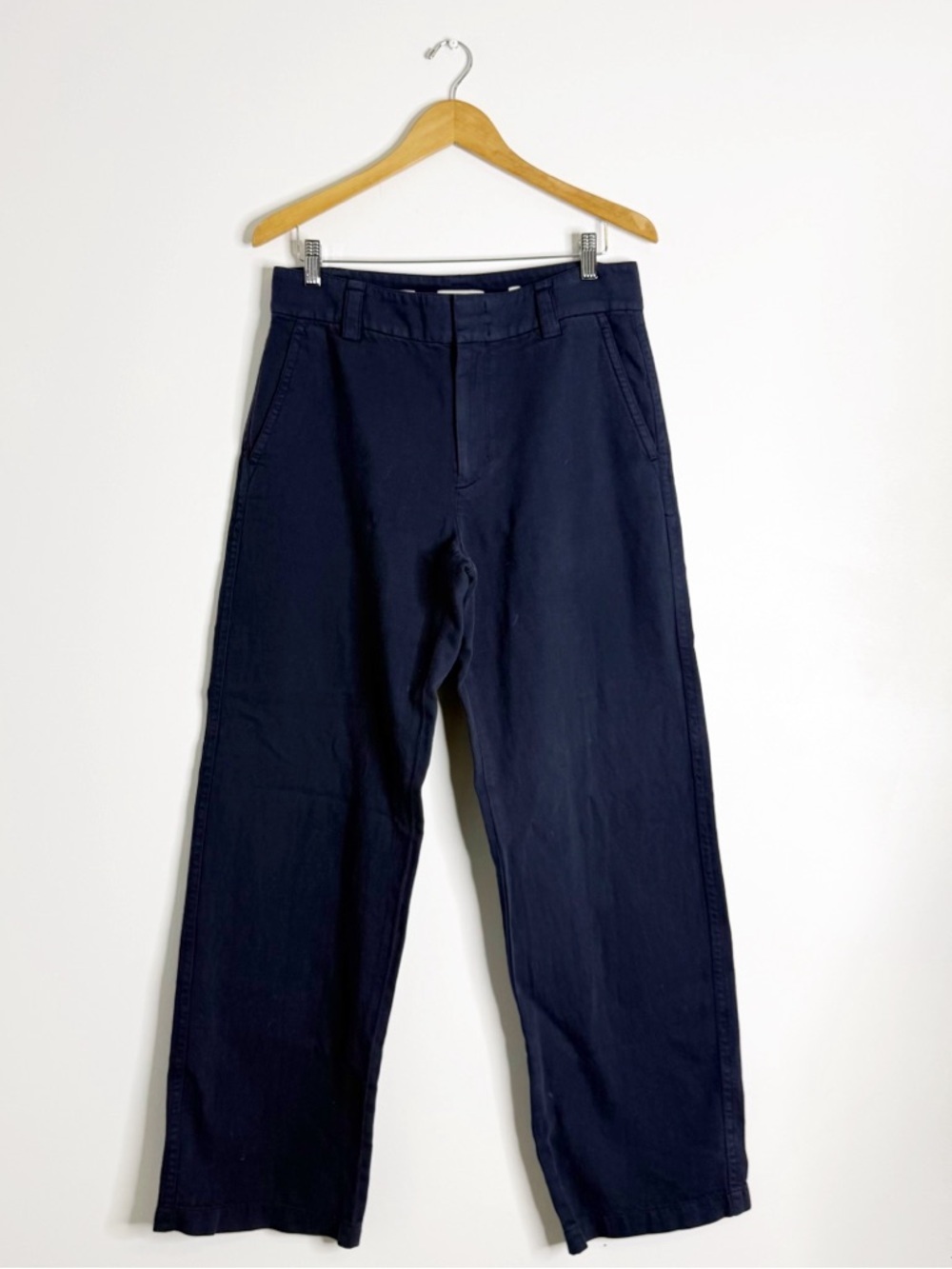 Vince Wide Leg Pants Size 10 Navy Blue High Rise Tailored Trouser Italy Fabric